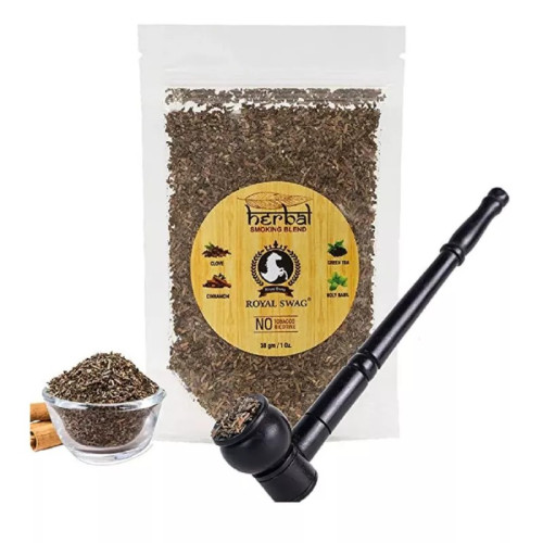 Royal Swag Herbal Smoking Blend + Black Wood Pipe (30gm + 1Pcs) (1Pack)