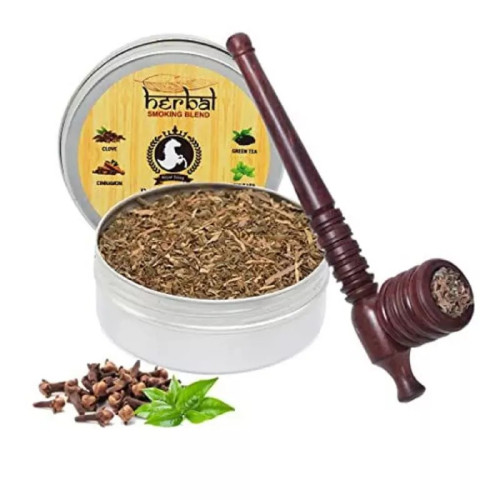 Royal Swag Herbal Smoking Blend Can + Brown Wooden Pipe (30gm + 1 Pcs) (1Pack)