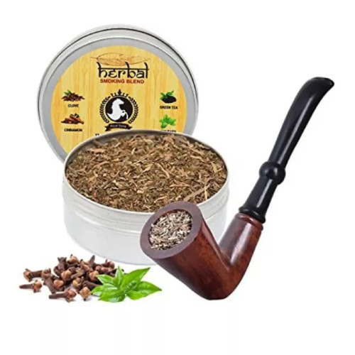 Royal Swag Herbal Smoking Blend Can + Wooden Pipe Horn (30gm + 1 Pcs) (1Pack)