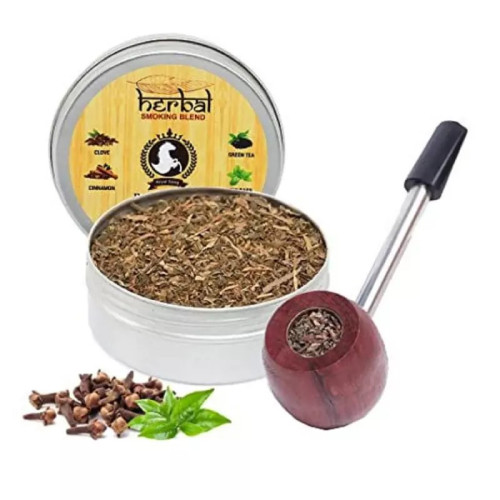 Royal Swag Herbal Smoking Blend Can + Wooden Steel Pipe (30gm + 1 Pcs) (1Pack)