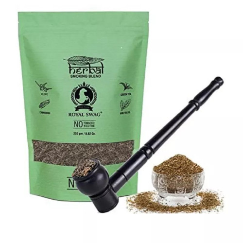 Royal Swag Herbal Smoking Blend Clove Mix + Black Wooden Pipe (250gm + 1 Pcs) (1Pack)