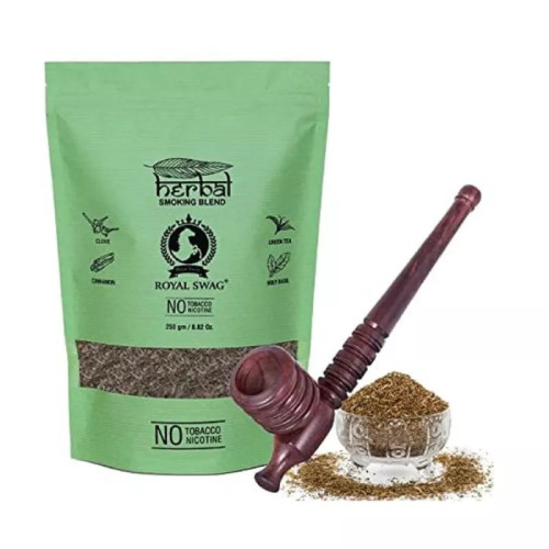Royal Swag Herbal Smoking Blend Clove Mix + Traditional Wooden Pipe (250gm + 1 Pcs) (1Pack)