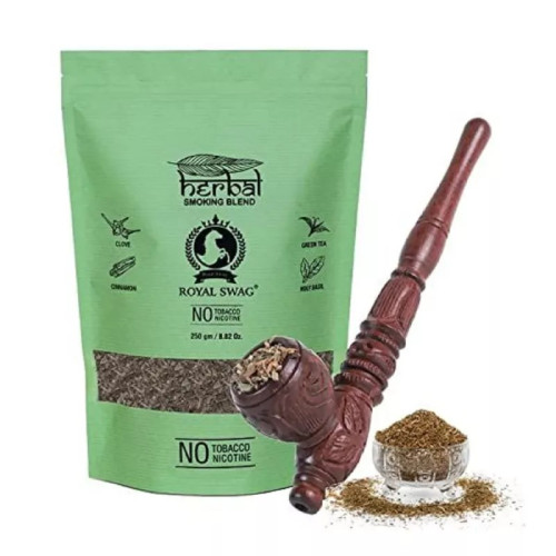 Royal Swag Herbal Smoking Blend Clove Mix + Wooden Pipe(Antique) (250gm + 1 Pcs) (1Pack)