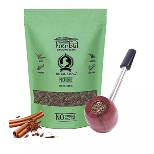 Royal Swag Herbal Smoking Blend Clove Mix + Wooden Steel Pipe (250gm + 1 Pcs) (1Pack)