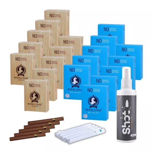 Royal Swag Nicotine Free Cigarette Clove And Mint Flavoured + Shot Liquid Spray (20 Boxes Each 20 Pcs + 100ml) (1Pack)