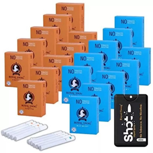 Royal Swag Nicotine Free Cigarette Frutta And Mint Flavoured + Shot Liquid Spray (20 Boxes Each 20 Pcs + 20ml) (1Pack)