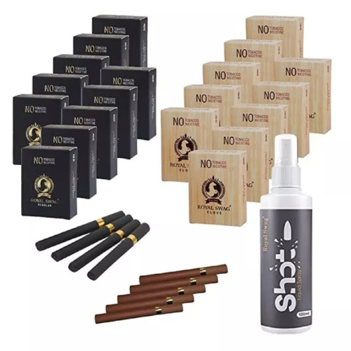 Royal Swag Nicotine Free Cigarette Regular And Clove Flavoured + Shot Liquid Spray (20 Boxes Each 20 Pcs + 100ml) (1Pack)