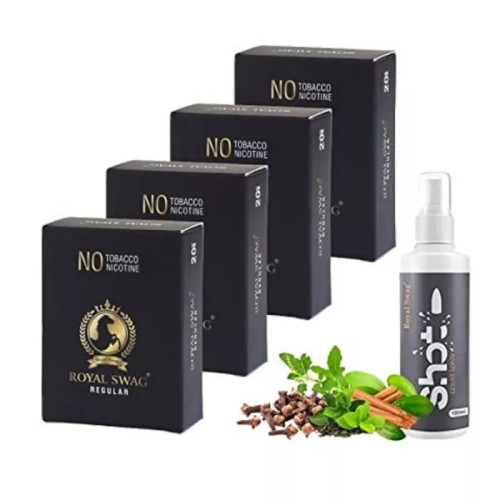 Royal Swag Nicotine Free Regular Flavour + Shot Liquid Spray (4 Boxes Each 20 Pcs + 100ml) (1Pack)