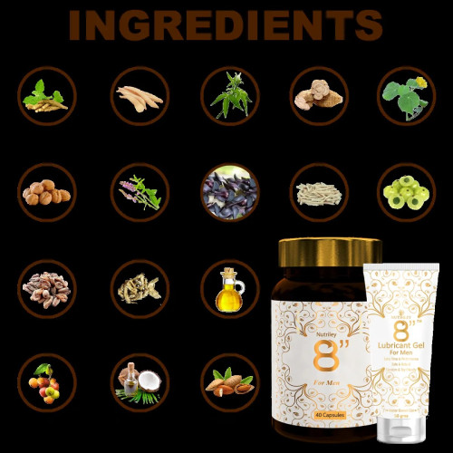 Nutriley 8 Inch  Capsules + Lubricant Gel For Men (40  Capsules + Gel 50gm) (1Pack)