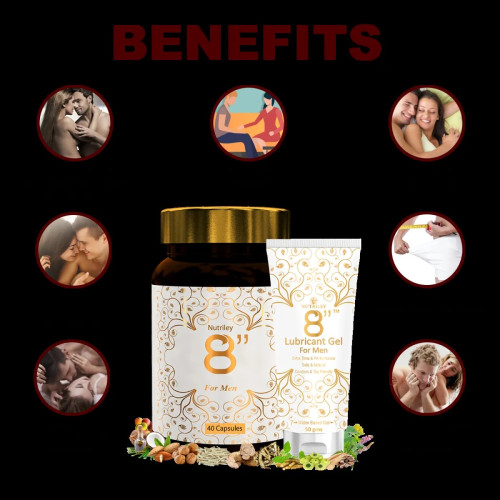 Nutriley 8 Inch  Capsules + Lubricant Gel For Men (40  Capsules + Gel 50gm) (1Pack)