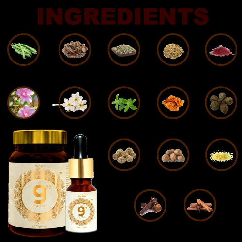 Nutriley 9 Inch  Capsules + Oil For Men (40  Capsules + Oil 15ml) (1Pack)