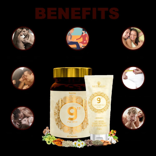 Nutriley 9 Inch  Capsules + Lubricant Gel For Men (40  Capsules + Gel 50Gms ) (1Pack)