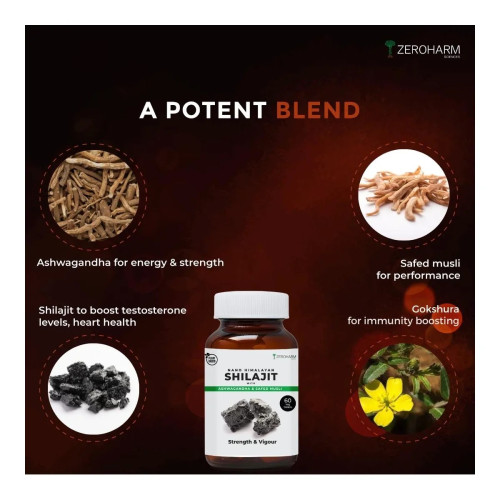 Zeroharm Shilajit, Ashwagandha, Safed Musli (60 Tablets)