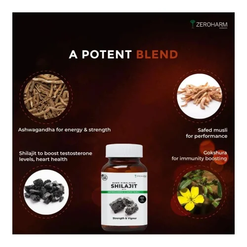 Zeroharm Shilajit, Ashwagandha, Safed Musli (60 Tablets)