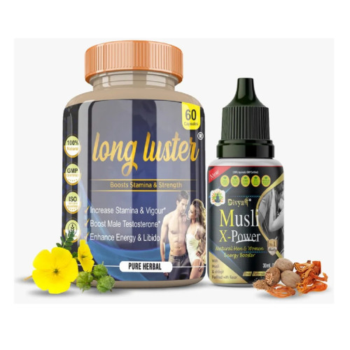 Divya Shree Long Luster  Capsules + Musli X-Power Oil (60Cap + 30ml Oil) (1Pack)