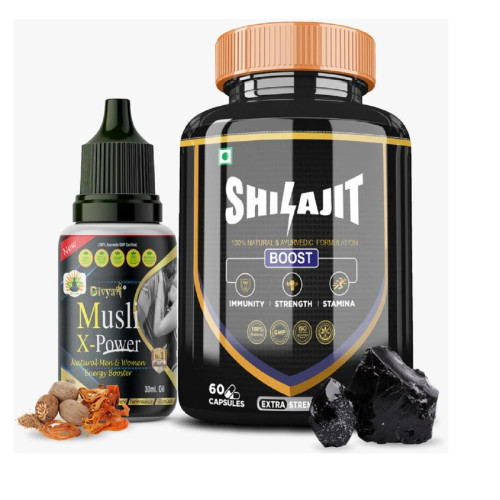 Divya Shree Musli X-Power Oil + Shilajit  Capsules (Oil 30ml + 60Cap) (1Pack)