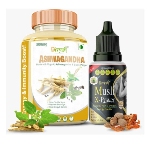 Divya Shree Ashwagandha  Capsulesule & Musli X-Power Oil (60 Capsulesule + 30ml) (1Pack)