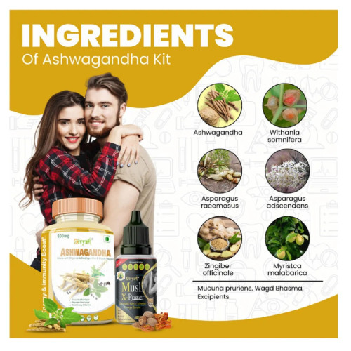 Divya Shree Ashwagandha  Capsulesule & Musli X-Power Oil (60 Capsulesule + 30ml) (1Pack)