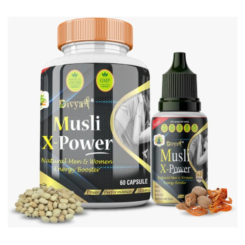 Divya Shree Musli X-Powder  Capsulesule & Musli X-Powder Oil (60Cap + 30ml Oil) (1Pack)