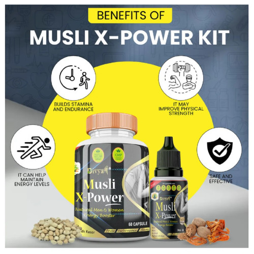 Divya Shree Musli X-Powder  Capsulesule & Musli X-Powder Oil (60Cap + 30ml Oil) (1Pack)