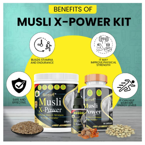 Divya Shree Musli X-Power  Capsules + Musli X-Power Oil + Musli X-Power Prash (60Cap + Oil 30ml + Prash 200g) (1Pack)