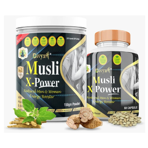 Divya Shree Musli X-Power  Capsules + Musli X-Power Powder (60Cap +150g) (1Pack)