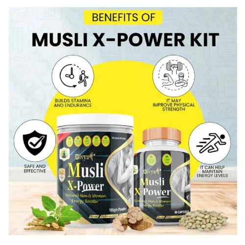 Divya Shree Musli X-Power  Capsules + Musli X-Power Powder (60Cap +150g) (1Pack)