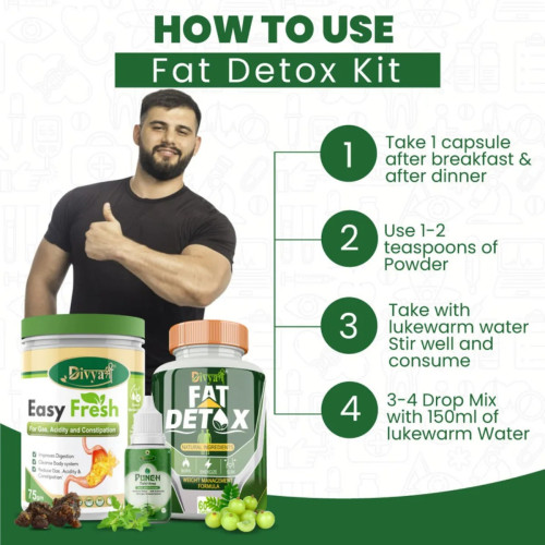 Divya Shree Fat Detox  Capsulesule + Easy Fresh Powder + Punch Tulsi Drop ( Capsules 60 + 75gm  + 30ml) (1Pack)