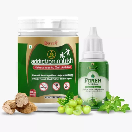 Divya Shree Addiction Mukti Powder + Punch Tulsi Drop (Powder 150gm + Drop 30ml) (1Pack)