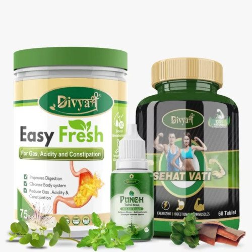 Divya Shree Easy Fresh Powder + Sehat Vati  Capsulesule + Punch Tulsi Drop (75gm + 60 Tablets + 30ml) (1Pack)
