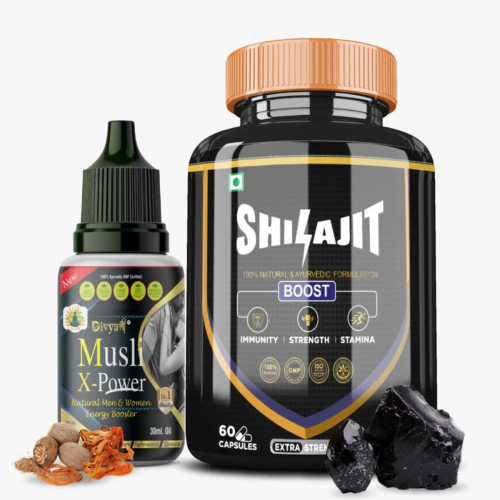 Divya Shree Shilajit  Capsules + Musli X-Power Oil (60Cap + Oil 30ml) (1Pack)
