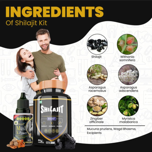 Divya Shree Shilajit  Capsules + Musli X-Power Oil (60Cap + Oil 30ml) (1Pack)
