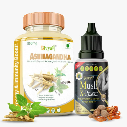Divya Shree Ashwagandha  Capsulesule + Musli X-Power Oil ( Capsules 60 + 30ml) (1Pack)