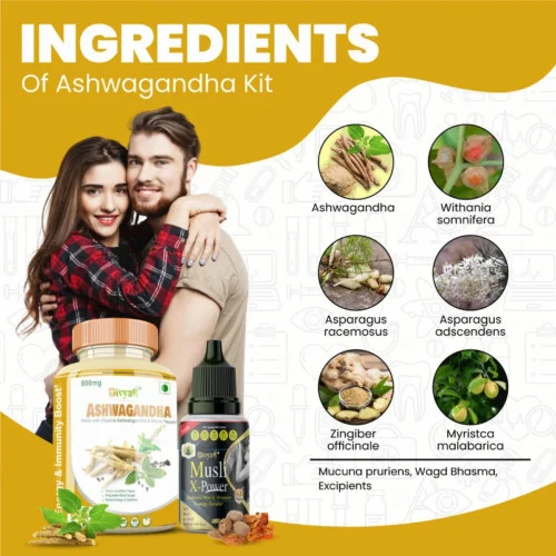 Divya Shree Ashwagandha  Capsulesule + Musli X-Power Oil ( Capsules 60 + 30ml) (1Pack)