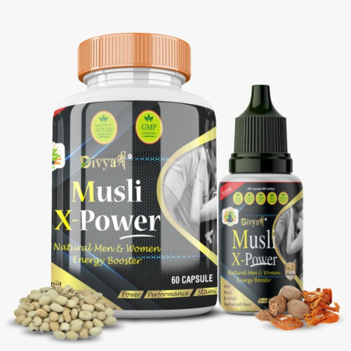 Divya Shree Musli X-Powder  Capsulesule + Musli X-Powder Oil ( Capsules 60 + 30ml) (1Pack)