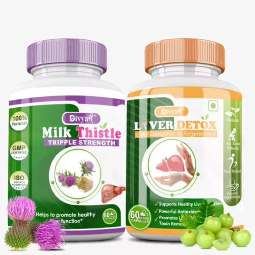 Divya Shree Liver Detox + Milk Thistle Liver Care Kit (Each 60  Capsules) (1Pack)