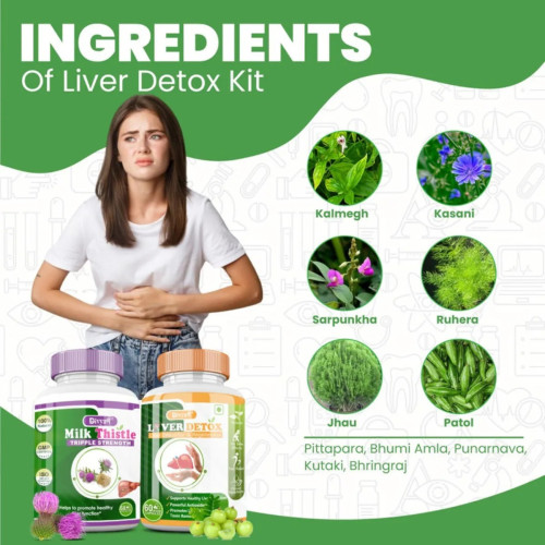 Divya Shree Liver Detox + Milk Thistle Liver Care Kit (Each 60  Capsules) (1Pack)