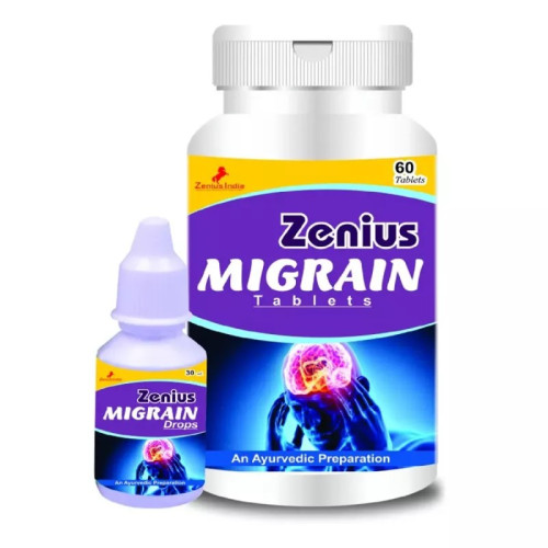 Zenius India Migrain  Tablets + Migrain Drops (60 Tablets + 30ml Drops) (1Pack)