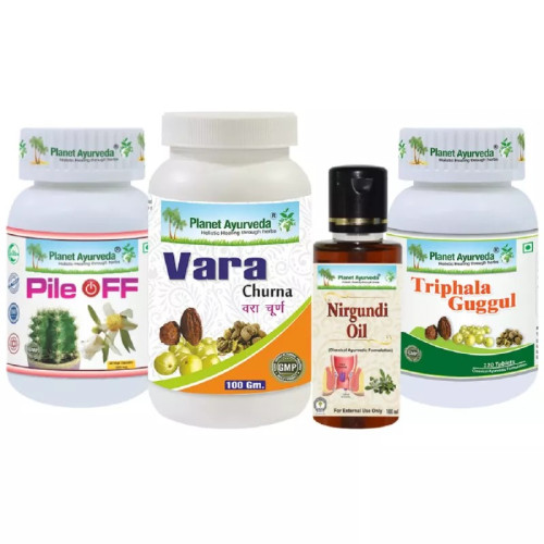 Planet Ayurveda Triphala Guggul + Nirgundi Oil + Vara Churna + Pile off  Capsulesule (120 Tablets + 100ml + 100g + 60 cap) (1Pack)