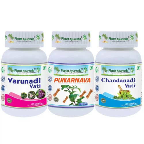 Planet Ayurveda Punarnava  Capsules + Varunadi Vati + chandanadi vati (60 Capsules+ 120 Tablets + 120 Tablets) (1Pack)