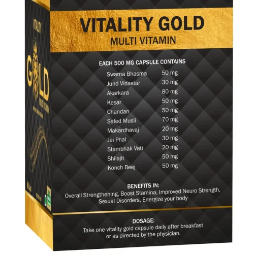 Ayuugain Vitality Gold Caspule with Pure Swarna Bhasma for Stamina, Power, Strength and Energy (60cap)