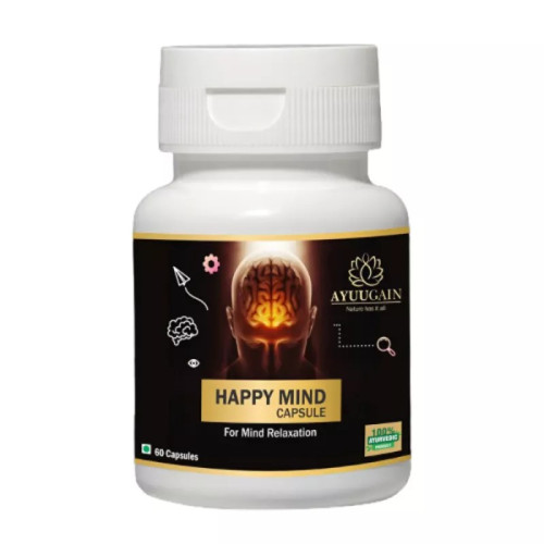 Ayuugain Happy Mind  Capsules for Mind Relaxation | Brain & Memory Support Supplements for Men & Women (60cap)