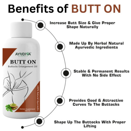 Ayudiva Herbals Butt On  Capsules + Butt On Oil (60cap + 200ml) (1Pack)