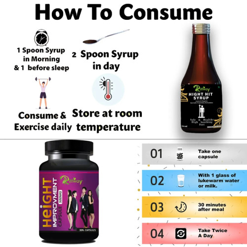 Riffway Hight Hit Syrup + Height Improvement  Capsules (200ml+30 Capsules) (1Pack)