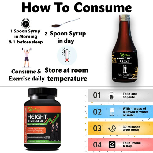 Riffway Hight Hit Syrup + Height Increaser  Capsules (200ml+30 Capsules) (1Pack)