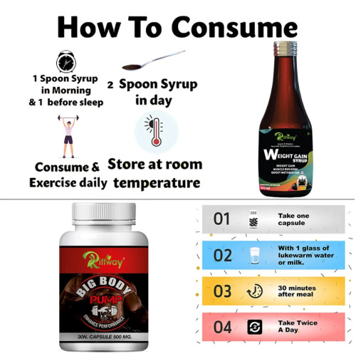 Riffway Weight Gain Syrup + Big Body Pump  Capsules (200ml+30 Capsules) (1Pack)
