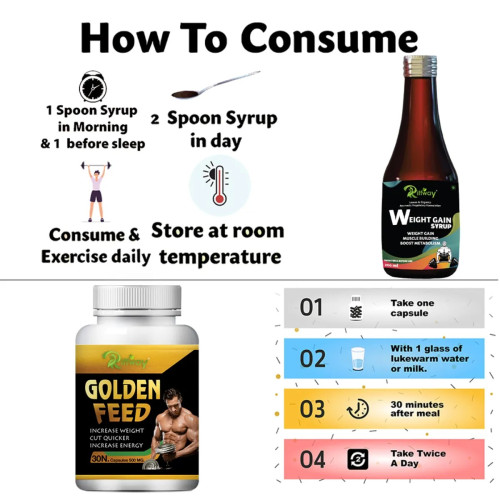 Riffway Weight Gain Syrup + Golden Feed  Capsules (200ml+30 Capsules) (1Pack)