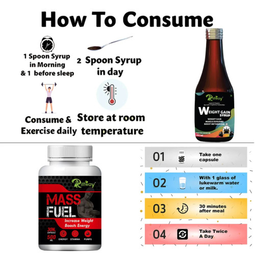 Riffway Weight Gain Syrup + Mass Fuel  Capsules (200ml+30 Capsules) (1Pack)