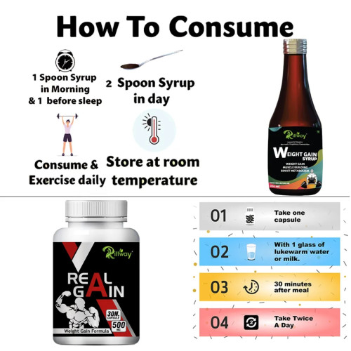 Riffway Weight Gain Syrup + Real Gain  Capsules (200ml+30 Capsules) (1Pack)