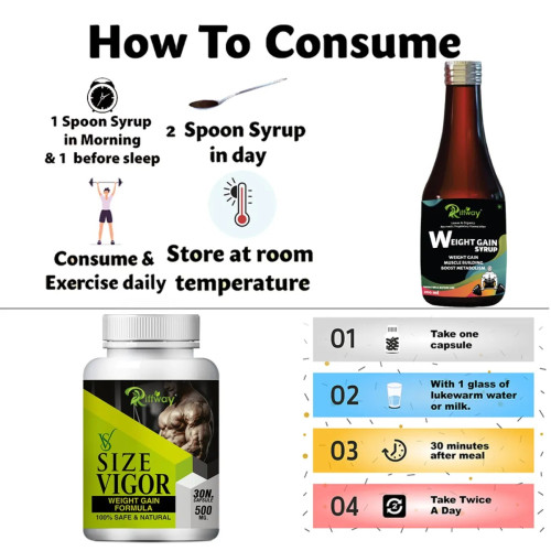 Riffway Weight Gain Syrup + Size Vigor  Capsules (200ml+30 Capsules) (1Pack)